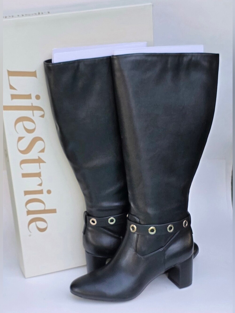 8.5M LifeStride Tansy Wide Calf Knee High Boots Black Block Heel NWT